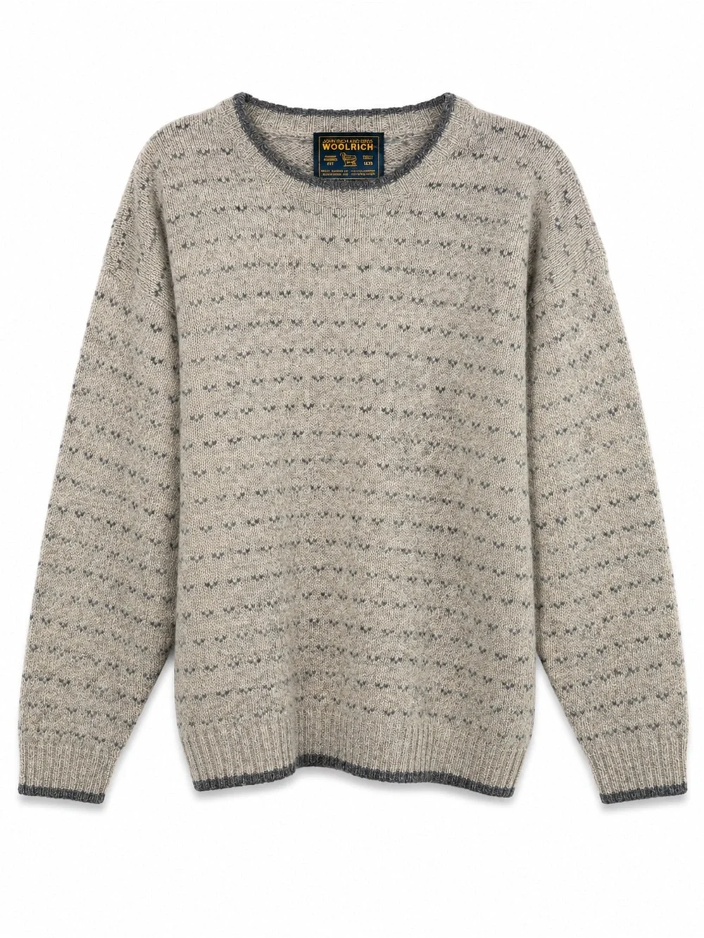 Vintage Woolrich Birdseye Knit Wool Sweater Mens Large Beige Charcoal Crewneck